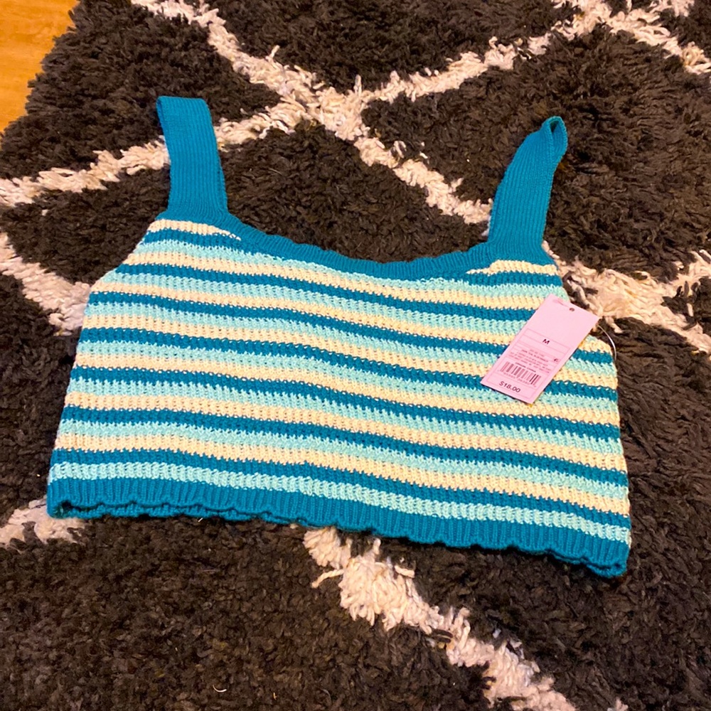 Blue Striped Knitted/Crocheted Top